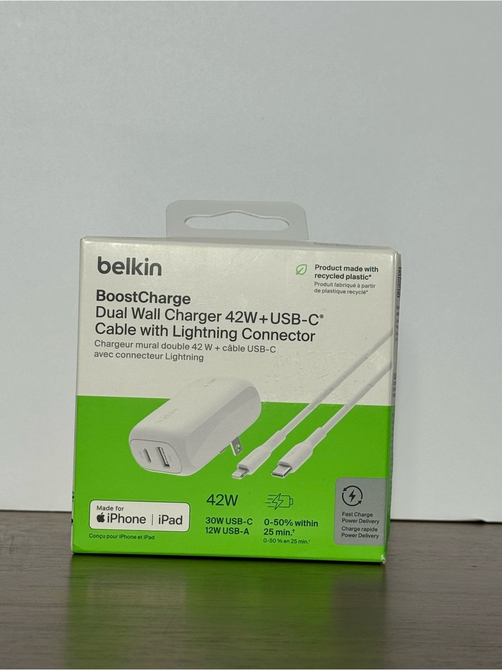 Belkin BoostCharge 42W Dual Wall Charger + USB-C to Lightning New Sealed